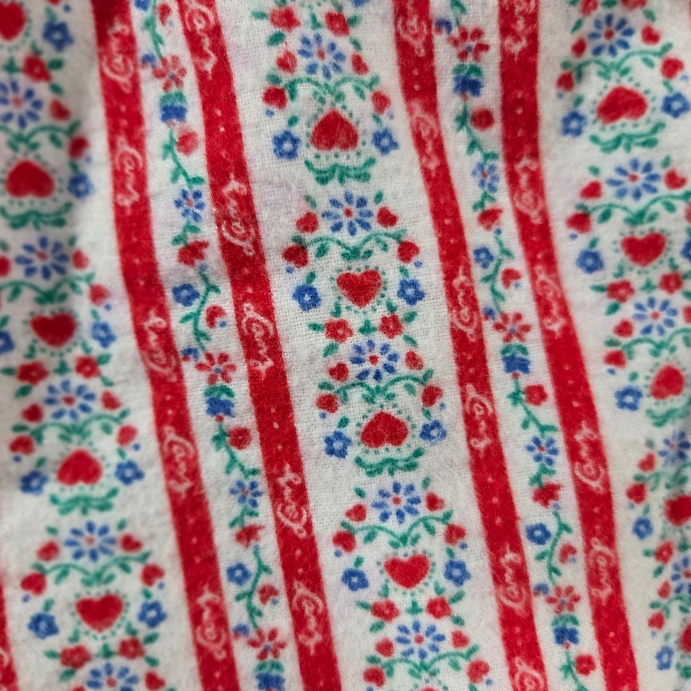 Lanz of Salzburg Women L Pajama Pants Red Floral Heart Stripe Cotton Flannel - Picture 2 of 9